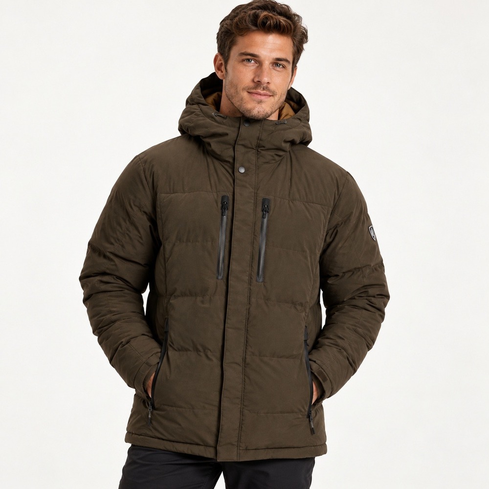 Kuhl Arktik Down Parka Mens Large Brown Waxed Wyldfire Coat Winter Jacket Hood L